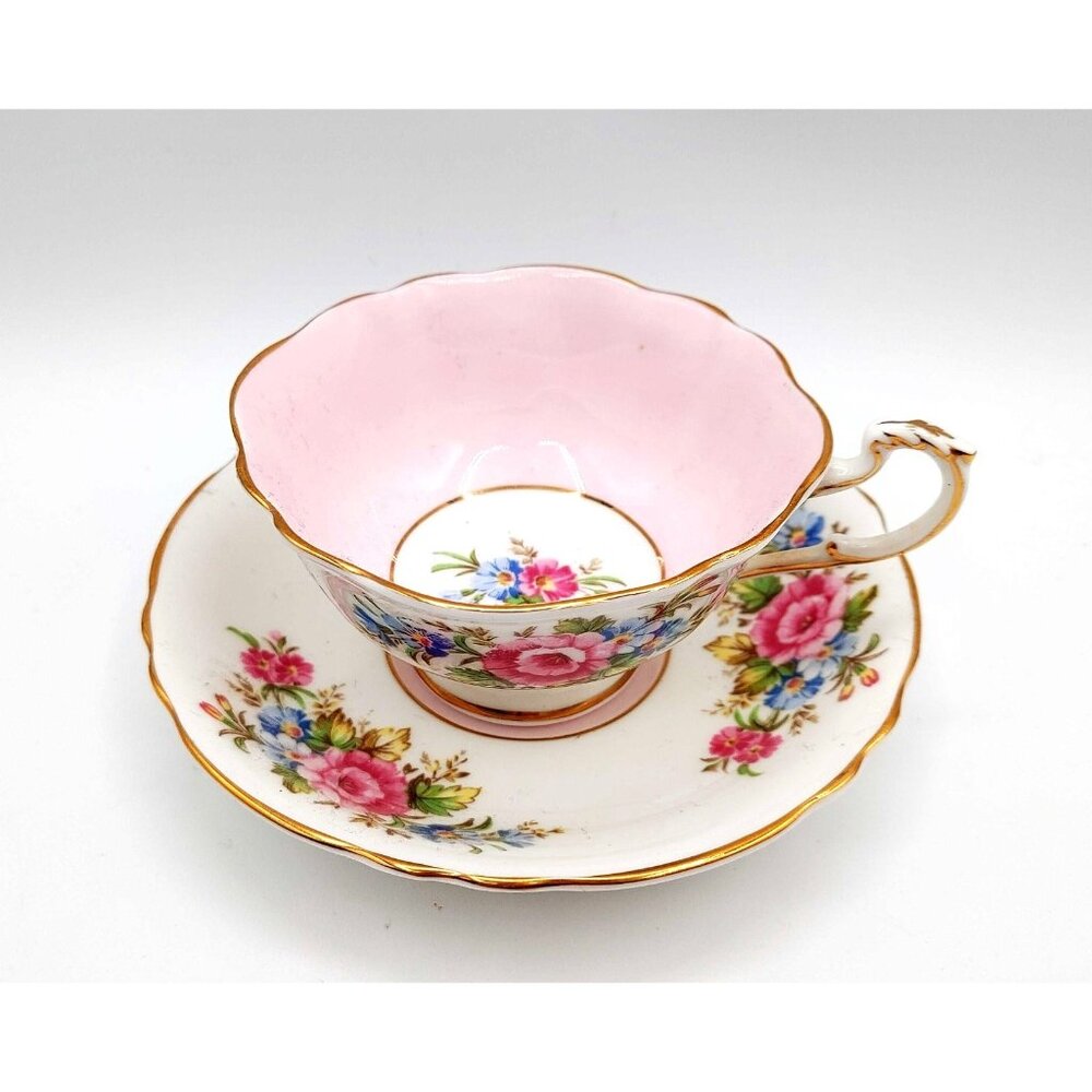 Paragon Vintage Double Warrant White Pink Floral Bone China Teacup And Saucer